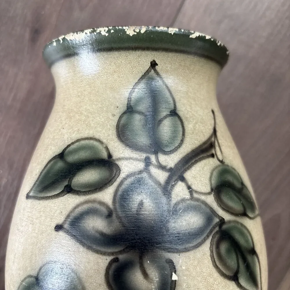 Knabstrup Keramik Bulbous stamped numbered hand painted MCM 40s 50s Danish vase.